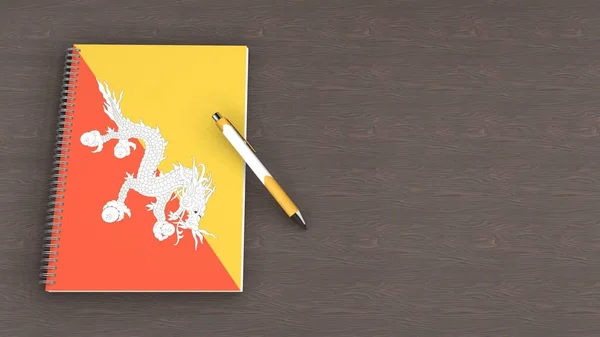 Cuaderno Con Bandera Bután Una Pluma Mentirosa — Foto de Stock