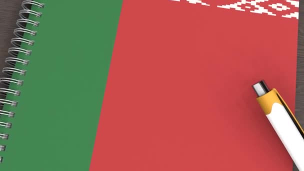 Notebook Flag Belarus Lying Pen — стоковое видео