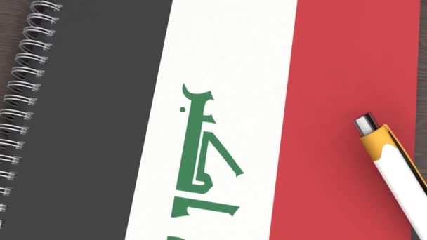 Notebook Flag Iraq Lying Pen — стоковое видео