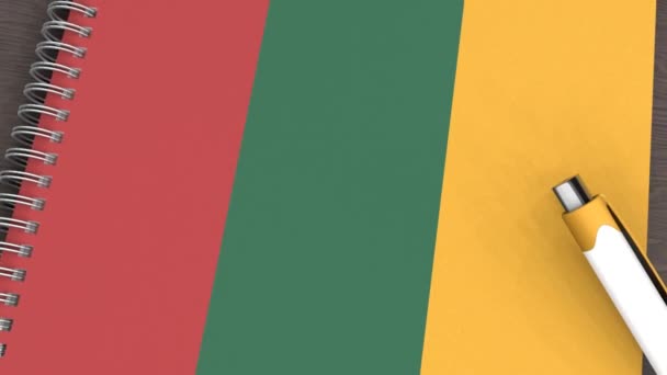 Notebook Flag Lithuania Lying Pen — стоковое видео