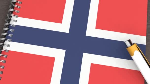 Ένα Σημειωματάριο Σημαία Της Νορβηγίας Και Μια Πένα — Αρχείο Βίντεο
