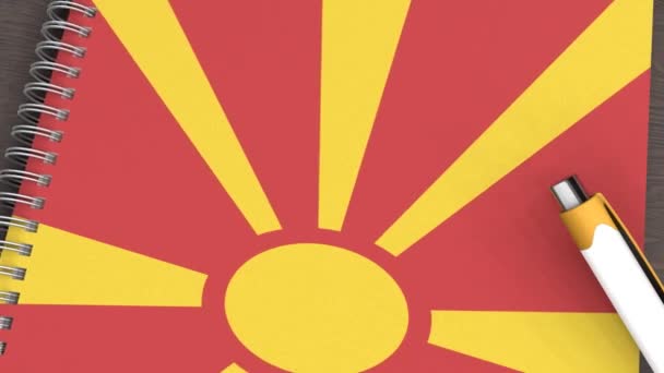 Notebook Flag Republic Macedonia Lying Pen — Stock Video