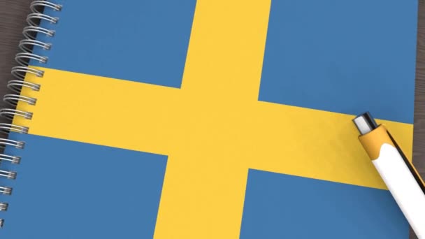 Notebook Flag Sweden Lying Pen — Stock videók