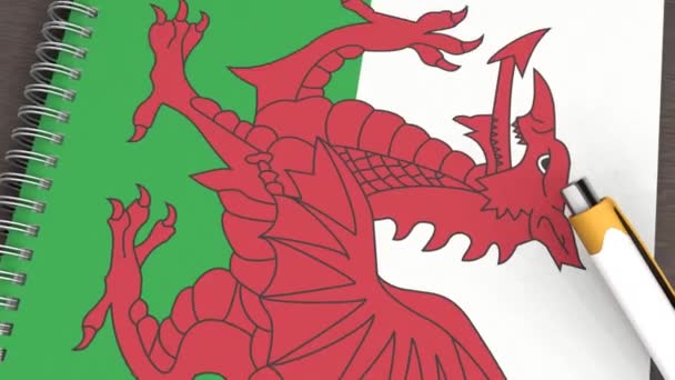 Notebook Flag Wales Lying Pen — Vídeo de Stock