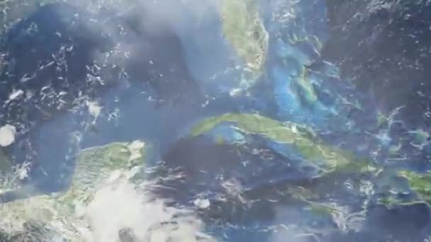 Zoom Tierra Desde Espacio Ciudad Animación Ampliar Ciudad San Cristóbal — Vídeo de stock