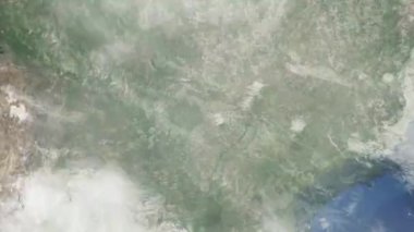 Dünyanın uzaydan şehire yakınlaşması. Üç boyutlu animasyon. Campo Grande, Brezilya 'ya yakınlaş. Video görüntülerini stokla. 4K