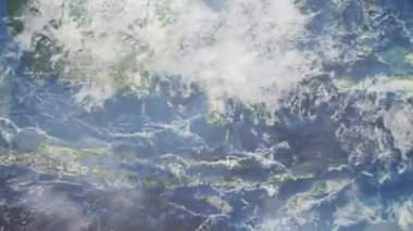 Dünyanın uzaydan şehire yakınlaşması. Üç boyutlu animasyon. Makassar, Endonezya 'ya yakınlaş. Video görüntülerini stokla. 4K