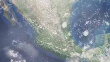 Dünyanın uzaydan şehire yakınlaşması. Üç boyutlu animasyon. San Luis Potosi, Meksika 'ya yakınlaş. Video görüntülerini stokla. 4K