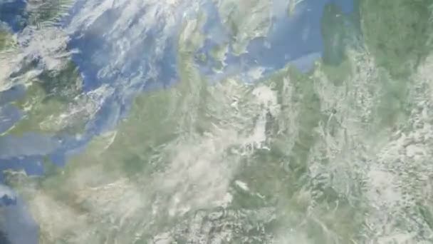 Dünyanın Uzaydan Şehire Yakınlaşması Boyutlu Animasyon Magdeburg Almanya Yakınlaş Video — Stok video