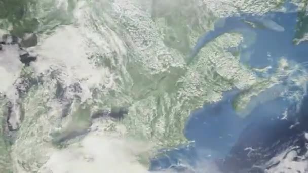 Zoom Tierra Desde Espacio Ciudad Animación Acércate Ciudad Laval Canadá — Vídeo de stock
