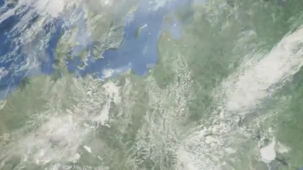 Zoom Tierra Desde Espacio Ciudad Animación Acércate Ciudad Olsztyn Polonia — Vídeo de stock