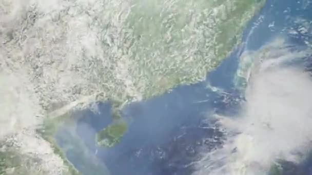 Zoom Tierra Desde Espacio Ciudad Animación Acércate Ciudad Jiangmen China — Vídeo de stock