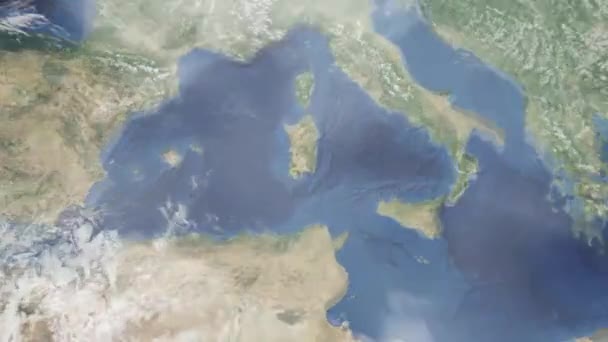 Přiblížit Zemi Vesmíru Města Animace Přiblížit Město Cagliari Itálie Záznamy — Stock video