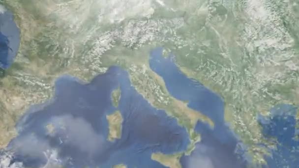 宇宙から都市への地球のズーム 3Dアニメーション イタリアの都市ペルージャにズームします ストックビデオ映像だ — ストック動画