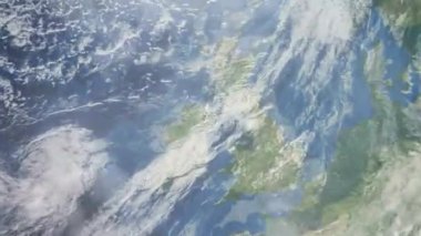 Dünyanın uzaydan şehire yakınlaşması. Üç boyutlu animasyon. Büyük Britanya Belfast şehrini yakınlaştırın. Video görüntülerini stokla. 4K
