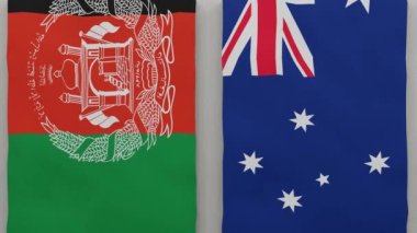 Afganistan ve Avustralya satranç tahtasında. Ülkeler arasındaki siyasi ilişkiler kavramı. 3d canlandırma