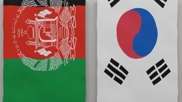阿富汗和大韩民国在棋盘上 国家间政治关系的概念 3D动画 — 图库视频影像