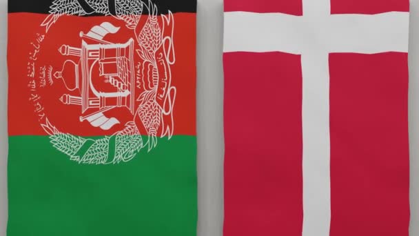 阿富汗和丹麦在棋盘上 国家间政治关系的概念 3D动画 — 图库视频影像