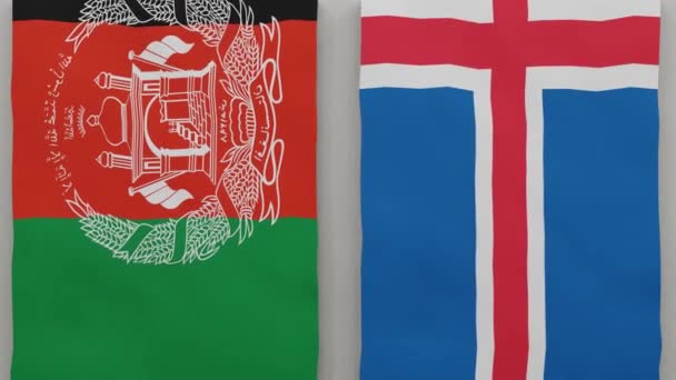 阿富汗和冰岛在棋盘上 国家间政治关系的概念 3D动画 — 图库视频影像