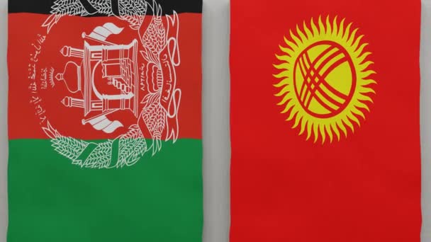 阿富汗和吉尔吉斯斯坦在棋盘上 国家间政治关系的概念 3D动画 — 图库视频影像