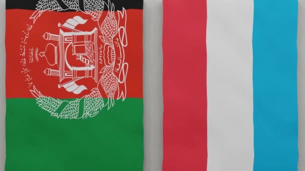 阿富汗和卢森堡在棋盘上 国家间政治关系的概念 3D动画 — 图库视频影像