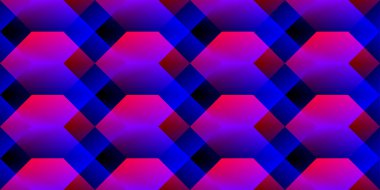 Renkli altıgenli ve eşkenar dörtgenli vektör deseni. Renkli parlak gradyan çokgenlere sahip geometrik arkaplan. Geleceğin teknolojik dokusu.