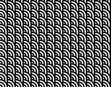 Daireleri ve çizgili siyah beyaz çizgileri olan kusursuz bir desen. Optik illüzyon etkisi. Operasyon sanatında geometrik fayans. Kumaş, tekstil, baskı ve ağ için vektör yanıltıcı arkaplan.
