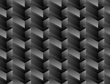 Isometric pürüzsüz desen, hacim gerçekçi doku, siyah beyaz arka plan. Küplü 3 boyutlu geometrik fayanslar. Ağ, duvar kağıdı, kumaş, ambalaj, kağıt, baskı için mimari renksiz arkaplan.