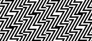 Zig-zag yaratıcı geçmişi. Siyah beyaz çizgili, pürüzsüz desen. Optik sanat, optik illüzyon. Vektör dokusu.