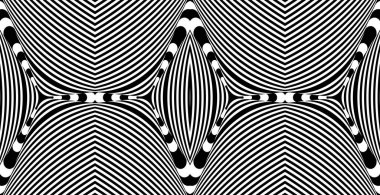 Hipnotik trans dokusu olan kusursuz bir model. Soyut siyah beyaz çizgili arka plan. Op art monokrom soyutlaması. Psikedelik seyahat sanatı.