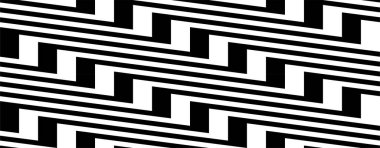 Zig-zag yaratıcı geçmişi. Siyah beyaz çizgili, pürüzsüz desen. Optik sanat, optik illüzyon. Vektör dokusu.