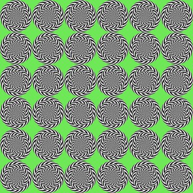 Optical illusion, moving effect of rotation. Seamless pattern with spin twiling circles. Op art background. clipart