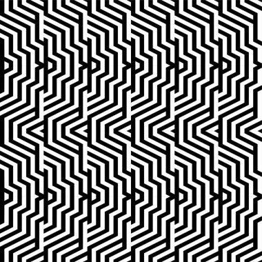 Altıgen elementlerinin gelecekteki teknolojik geçmişi. Siyah beyaz çizgili, pürüzsüz desen. Optik sanat, optik illüzyon. Vektör dokusu.