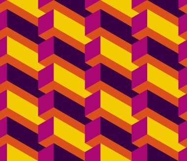 Isometric pürüzsüz desen, hacim gerçekçi doku, renk arkaplan. Küplü 3 boyutlu geometrik fayanslar. Ağ, duvar kağıdı, kumaş, ambalaj, kağıt, baskı için mimari çok renkli arkaplan.