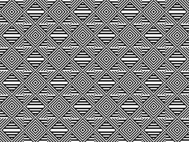 Çizgili siyah beyaz düz çizgileri ve çapraz eğimli çizgileri olan kusursuz bir desen. Optik illüzyon etkisi. Geometrik operasyon sanatı. Kumaş, tekstil, baskı ve ağ için vektör yanıltıcı arkaplan.