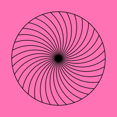 Dönen daire. Dönme efektli dairesel geometrik desen. Renk arkaplanı üzerinde çizgiler olan optik sembol.