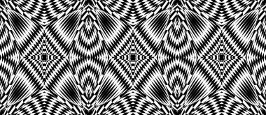 Hipnotik trans dokusu olan kusursuz bir model. Siyah beyaz arkaplan arızası. Op art monokrom soyutlaması. Psikedelik seyahat sanatı.