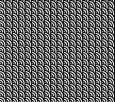 Daireleri ve çizgili siyah beyaz çizgileri olan kusursuz bir desen. Optik illüzyon etkisi. Operasyon sanatında geometrik fayans. Kumaş, tekstil, baskı ve ağ için vektör yanıltıcı arkaplan.