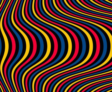 Abstract wave pattern with multi-colored striped lines. Creative background. Op art, optical illusion. Modern design, graphic texture.