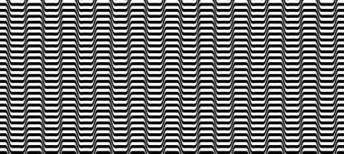 Siyah ve beyaz çizgili, pürüzsüz desen. Soyut dalga çizgisi sanatı. Optik sanat, optik illüzyon. Psikedelik arka plan. Modern tasarım, grafik dokusu.
