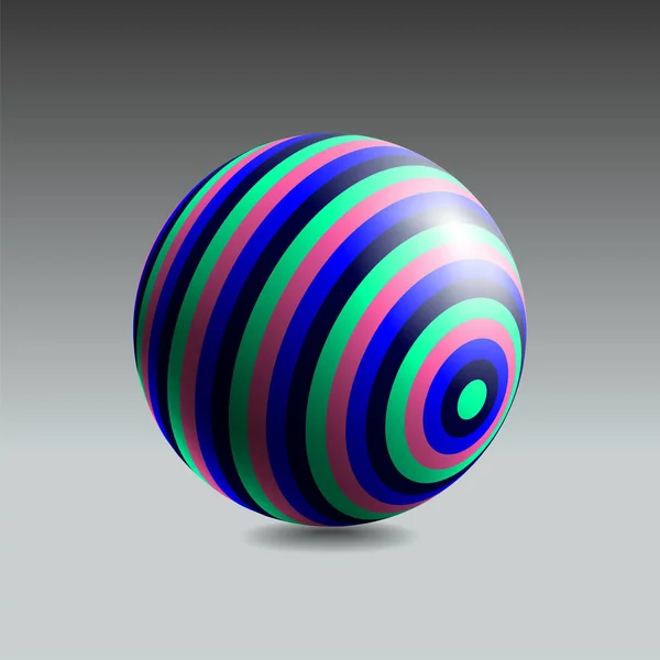 Цветная Полосатая Сфера Реалистичным Светом Тенью Абстрактный Трехмерный Векторный Объект — стоковый вектор