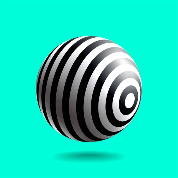 Black White Striped Sphere Realistic Light Shadow Abstract Vector Object — Stock Vector
