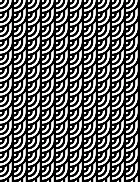 丸や縞模様の黒い白い直線でシームレスなパターン 光錯視効果 オプアートスタイルの幾何学的なタイル ウェブのためのベクトル錯覚の背景 — ストックベクタ