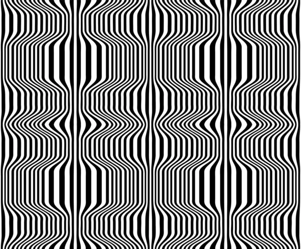 黑白条纹无缝图案 抽象的波浪线艺术 Op艺术 光学错觉 迷幻背景 现代设计 图形纹理 — 图库矢量图片