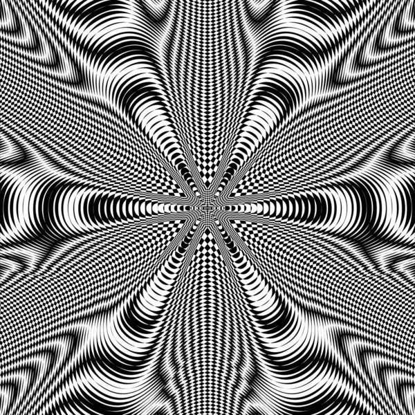 Moire Etkisi Siyah Beyaz Hipnotik Model Psikedelik Arka Plan Optik — Stok Vektör