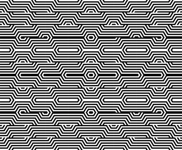 Futuristic Technologic Background Elements Hexagon Black White Striped Seamless Pattern — стоковый вектор