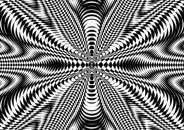 Moire Effekt Schwarz Weißes Hypnotisches Muster Psychedelischer Hintergrund Art Optische — Stockvektor