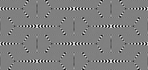 Seamless Pattern Hypnotic Trance Texture Abstract Black White Striped Background —  Vetores de Stock