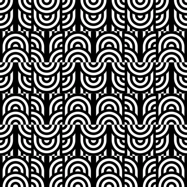 Бесшовный Узор Кругами Полосатыми Черно Белыми Прямыми Линиями Эффект Оптической Стоковая Иллюстрация