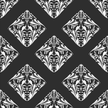 Damask monokrom dikişsiz desen. Çiçek klasik arka plan